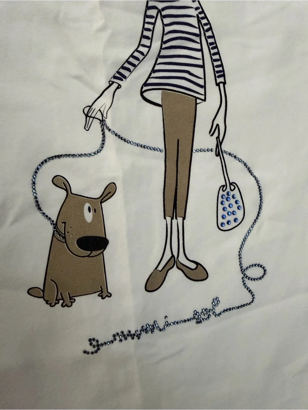 Mimi sol Girls White & Navy Graphic Shift Dress size 5-6 rhinestone dog print
